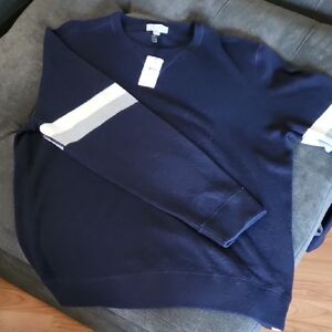 Todd Snyder Navy Crewneck Sweater with White Accent NEW